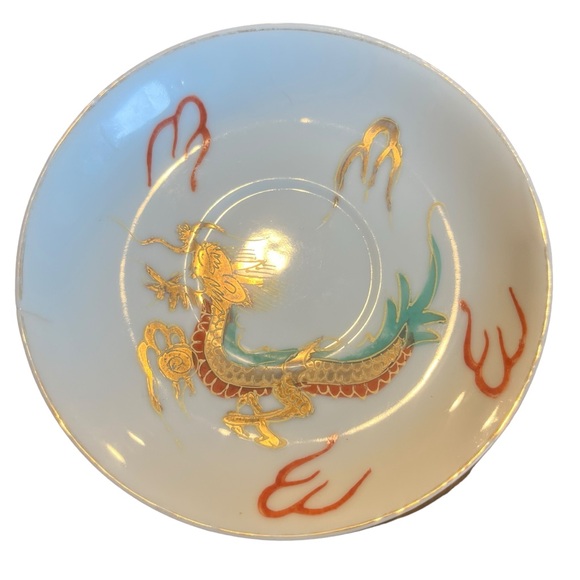 1 Dragon Ware Tea Cup and Saucer, Geisha Lithophane on White|Gold, Moriage - Picture 4 of 8